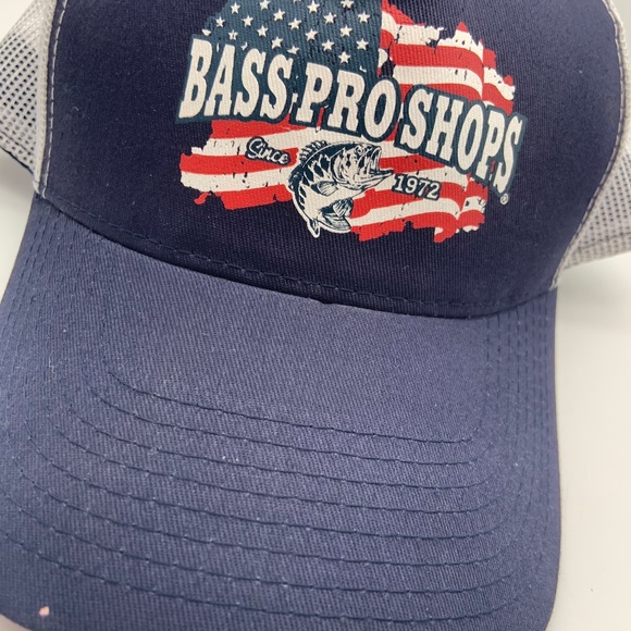 Bass Pro Shop American Flag Fishing Meshback Snapback in Navy/White - Picture 12 of 15